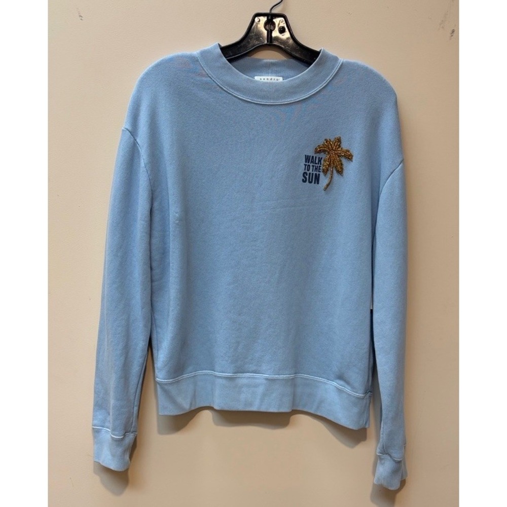 Sandro Sweatshirt Women S Blue Walk To The Sun Palm Tree Beaded SFPSW00307